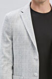 Gri Örme Ekose Desenli Mono Yaka 6 Drop Slim Fit Ceket 1002240158