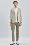 Koyu Haki Örme Ekose Desenli Mono Yaka 6 Drop Slim Fit Ceket 1002240158