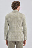 Koyu Haki Örme Ekose Desenli Mono Yaka 6 Drop Slim Fit Ceket 1002240158