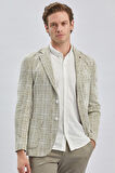 Koyu Haki Örme Ekose Desenli Mono Yaka 6 Drop Slim Fit Ceket 1002240158