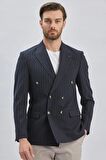 Çizgili Desenli Kılıç Yaka Kruvaze 6 Drop Slim Fit Ceket 1002240159