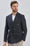 Çizgili Desenli Kılıç Yaka Kruvaze 6 Drop Slim Fit Ceket 1002240159
