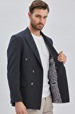 Çizgili Desenli Kılıç Yaka Kruvaze 6 Drop Slim Fit Ceket 1002240159
