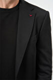 Siyah Kendinden Desenli Örme Mono Yaka Yarım Astar Çift Yırtmaç 2 Düğme 6 Drop Slim Fit Classic Ceket 1002240250