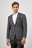 Koyu Antrasit Kazayağı Desen Bez Ayağı Mono Yaka Tam Astar Çift Yırtmaç 2 Düğme 6 Drop Slim Fit Classic Ceket 1002245106