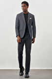 Koyu Lacivert Düz Örme Mono Yaka Kelebek Astar Çift Yırtmaç 2 Düğme 6 Drop Slim Fit Classic Ceket 1002245133