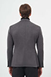 Siyah Kazayağı Desen Örme Mono Yaka Astarsız Çift Yırtmaç 2 Düğme 6 Drop Slim Fit Casual Ceket 1002245150