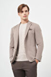 Koyu Vizon Kazayağı Desen Örme Mono Yaka Astarsız Çift Yırtmaç 2 Düğme 6 Drop Slim Fit Casual Ceket 1002245150