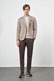 Koyu Vizon Kazayağı Desen Örme Mono Yaka Astarsız Çift Yırtmaç 2 Düğme 6 Drop Slim Fit Casual Ceket 1002245150