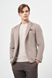 Koyu Vizon Kazayağı Desen Örme Mono Yaka Astarsız Çift Yırtmaç 2 Düğme 6 Drop Slim Fit Casual Ceket 1002245150