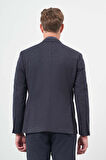 Koyu Lacivert Kendinden Desenli Örme Mono Yaka Astarsız Çift Yırtmaç 2 Düğme 6 Drop Slim Fit Casual Ceket 1002245151
