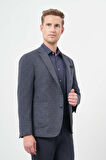 Lacivert Ekose Desen Örme Mono Yaka Astarsız Çift Yırtmaç 2 Düğme 6 Drop Slim Fit Casual Ceket 1002245152