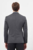 Koyu Lacivert Kendinden Desenli Örme Mono Yaka Astarsız Çift Yırtmaç 2 Düğme 6 Drop Slim Fit Casual Ceket 1002245153
