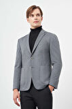 Koyu Antrasit Kendinden Desenli Örme Mono Yaka Astarsız Çift Yırtmaç 2 Düğme 6 Drop Slim Fit Casual Ceket 1002245154