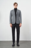 Koyu Antrasit Kendinden Desenli Örme Mono Yaka Astarsız Çift Yırtmaç 2 Düğme 6 Drop Slim Fit Casual Ceket 1002245154