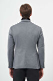 Koyu Antrasit Kendinden Desenli Örme Mono Yaka Astarsız Çift Yırtmaç 2 Düğme 6 Drop Slim Fit Casual Ceket 1002245154