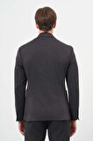 Siyah Kendinden Desenli Örme Kılıç Yaka Astarsız Çift Yırtmaç 2 Düğme 6 Drop Slim Fit Casual Ceket 1002245156