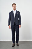 Lacivert Kendinden Desenli Örme Kılıç Yaka Astarsız Çift Yırtmaç 2 Düğme 6 Drop Slim Fit Casual Ceket 1002245156