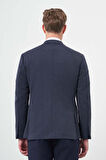 Lacivert Kendinden Desenli Örme Kılıç Yaka Astarsız Çift Yırtmaç 2 Düğme 6 Drop Slim Fit Casual Ceket 1002245156