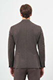 Koyu Kahverengi Kendinden Desenli Örme Kılıç Yaka Astarsız Çift Yırtmaç 2 Düğme 6 Drop Slim Fit Casual Ceket 1002245156