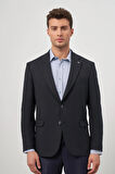 Koyu Lacivert Baskılı Gabardin Mono Yaka Tam Astar Çift Yırtmaç 2 Düğme 4 Drop Comfort Fit Classic Ceket 1002245157