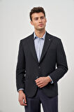 Koyu Lacivert Baskılı Gabardin Mono Yaka Tam Astar Çift Yırtmaç 2 Düğme 4 Drop Comfort Fit Classic Ceket 1002245157