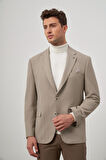 Sütlü Kahverengi Baskılı Gabardin Mono Yaka Tam Astar Çift Yırtmaç 2 Düğme 4 Drop Comfort Fit Classic Ceket 1002245157