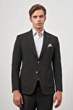 Siyah Kendinden Desenli Gofreli Mono Yaka Kelebek Astar Çift Yırtmaç 2 Düğme 6 Drop Slim Fit Classic Ceket 1002245158