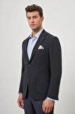 Koyu Lacivert Kendinden Desenli Gofreli Mono Yaka Kelebek Astar Çift Yırtmaç 2 Düğme 6 Drop Slim Fit Classic Ceket 1002245158