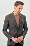 Füme Ekose Desen Bez Ayağı Mono Yaka Tam Astar Esnek 6 Drop Slim Fit Classic Ceket 1002245160