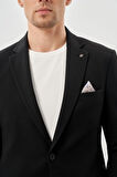 Siyah Gabardin Mono Yaka Tam Astar Esnek 6 Drop Slim Fit Casual Ceket 1002245162