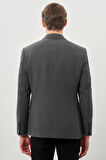 Koyu Antrasit Gabardin Mono Yaka Tam Astar Esnek 6 Drop Slim Fit Casual Ceket 1002245162