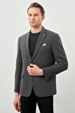 Koyu Antrasit Gabardin Mono Yaka Tam Astar Esnek 6 Drop Slim Fit Casual Ceket 1002245162