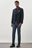 Koyu Lacivert Desenli Örme Mono Yaka Tam Astar Esnek 6 Drop Comfort Fit Casual Ceket 1002245164