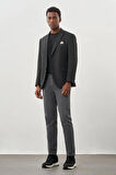 Siyah Düz Gabardin Mono Yaka 2 Düğme Esnek 6 Drop Comfort Fit Casual Ceket 1002245165_001