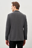 Siyah Kazayağı Desen Örme Mono Yaka 2 Düğme 6 Drop Slim Fit Classic Ceket 1002245166_001