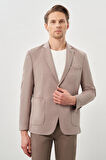 Koyu Vizon Kazayağı Desen Örme Mono Yaka 2 Düğme 6 Drop Slim Fit Classic Ceket 1002245166_405