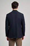 Koyu Lacivert Kendinden Çizgili Desen 4 Drop Comfort Fit Casual Esnek Ceket 1002245168