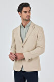 Açık Bej Mono Yaka Düz 2 Düğme Casual Esnek Slim Fit Ceket 1002250123