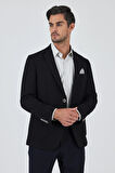 Siyah Mono Yaka Gofreli  Esnek 6 Drop Slim Fit Casual  Ceket 1002250125