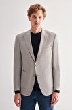 Gri Mono Yaka Desenli Örme Astarlı Çift Yırtmaç Esnek 4 Drop Comfort Fit Classic Ceket 1002255112