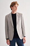 Gri Mono Yaka Desenli Örme Astarlı Çift Yırtmaç Esnek 4 Drop Comfort Fit Classic Ceket 1002255112