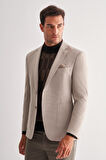 Bej Mono Yaka Desenli Örme Astarlı Çift Yırtmaç Esnek 4 Drop Comfort Fit Classic Ceket 1002255112