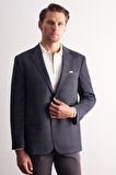 Lacivert Mono Yaka Kareli Desen Esnek 4 Drop Comfort Fit Classic Ceket 1002255156