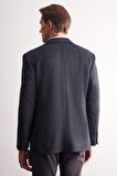 Lacivert Mono Yaka Kareli Desen Esnek 4 Drop Comfort Fit Classic Ceket 1002255156