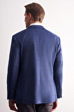 Koyu Lacivert Mono Yaka Kareli Desen Esnek 4 Drop Comfort Fit Classic Ceket 1002255156