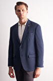 Lacivert Mono Yaka Kendinden Desenli Pamuklu 4 Drop Comfort Fit Classic Ceket 1002255157
