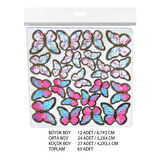 Varaklı Kelebek Dekoratif Süs (63 Adet)  Karışık Renk