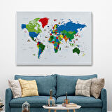 Ünlü Yerler Sembollü Kanvas Dünya Haritası 1002