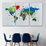 Ünlü Yerler Sembollü Kanvas Dünya Haritası 1002